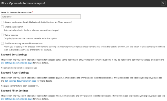 "Better Exposed Filters" configuration screenshot