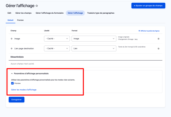 mode preview paragraph Drupal